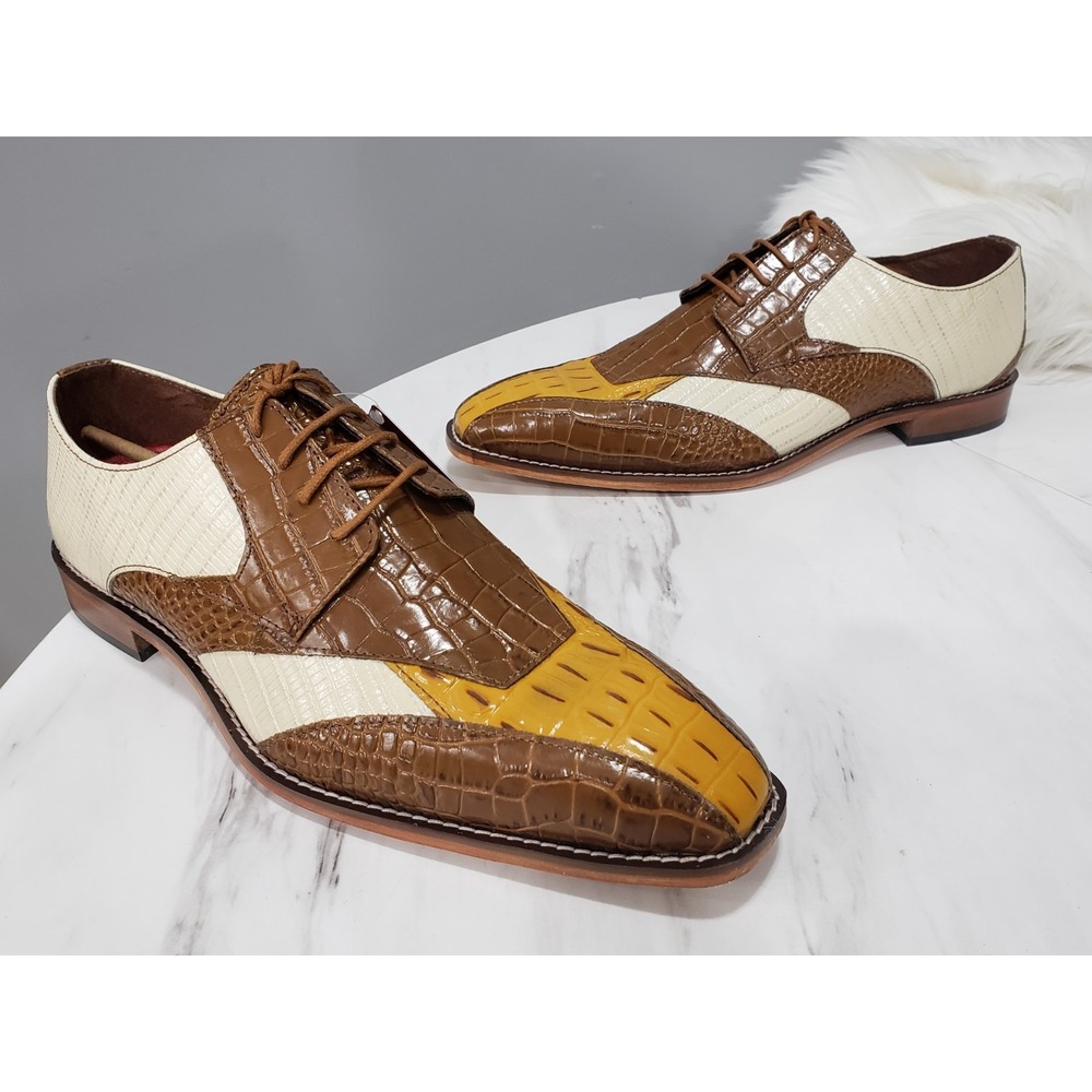NEW NO BOX SIZE 13 WIDE Stacy Adams Tristano Men's Oxford BROWN‎ TAN white croc